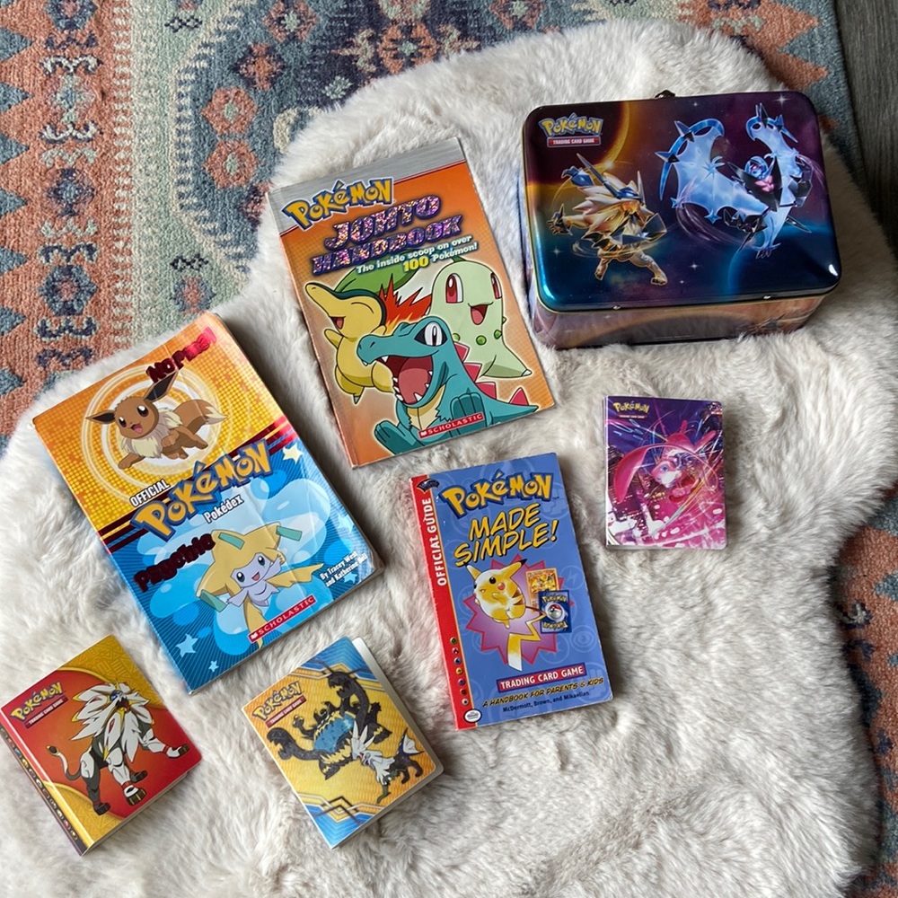Pokemon bundle of 7 items • metal lunchbox, 3 card cases, 3 books kids pikachu